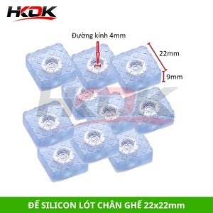 Đế silicon lót chân ghế size 22x22mm bảo vệ chống trầy xước sàn nhà, chống trượt, giảm tiếng ồn hiệu quả. 