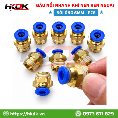 Đầu nối nhanh ống hơi 6mm ren ngoài PC6