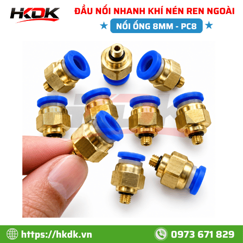 Đầu nối nhanh ống hơi 8mm ren ngoài PC8