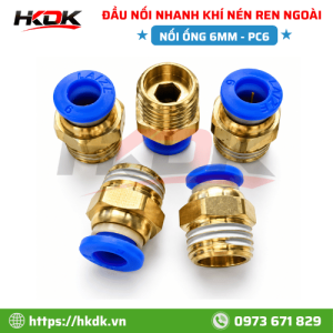 Quy cách đầu nối nhanh ống hơi 6mm ren ngoài PC6