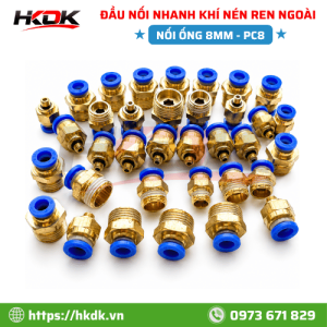 Quy cách đầu nối nhanh ống hơi 8mm ren ngoài PC8