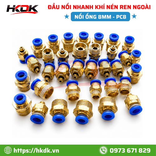 Đầu Nối Nhanh Ống Hơi 8mm Ren Ngoài PC8 2 Quy cách đầu nối nhanh ống hơi 8mm ren ngoài PC8