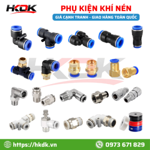 Phụ kiện khí nén gồm đầu nối nhanh, co nối và cút nối ống hơi