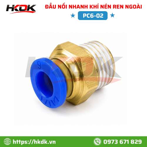 Đầu nối nhanh ống hơi 6mm ren ngoài R1/4 PC6-02
