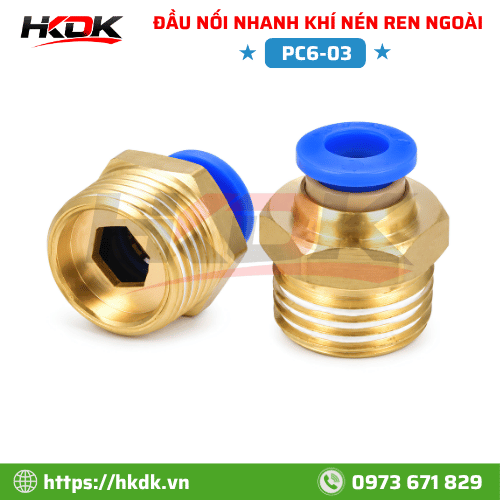 Đầu nối nhanh ống hơi 6mm ren ngoài R3/8 PC6-03